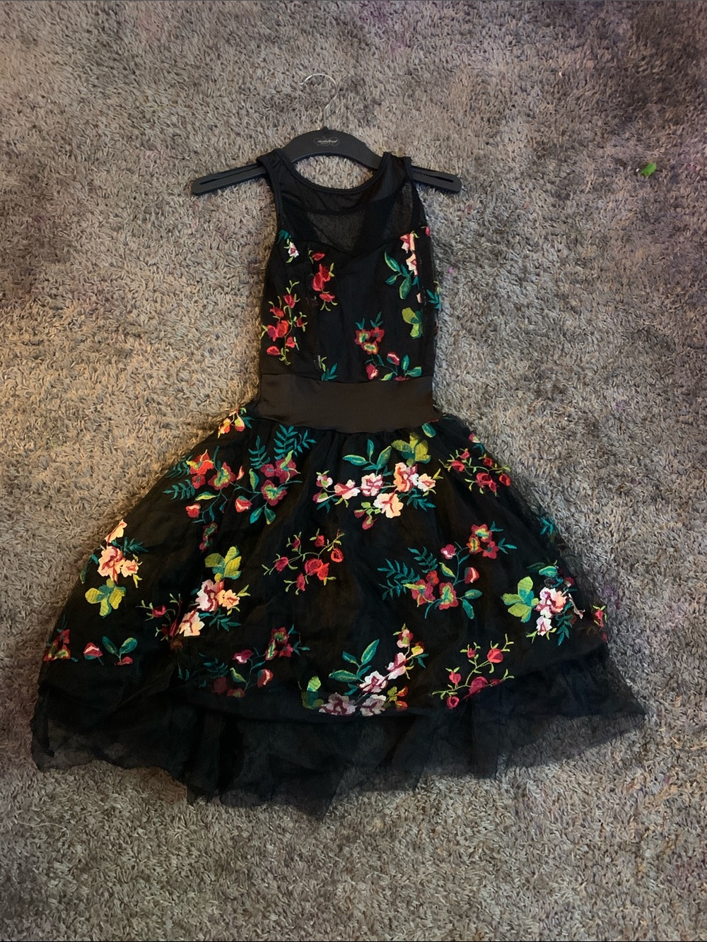 Girls Black Floral Embroidered Party Dress